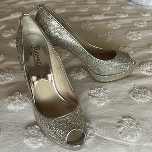 MICHAEL by Michael Kora Erika Silver Sparkle Open Toe stiletto